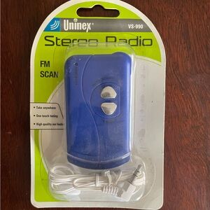 Portable FM Stereo Scan Radio Blue Uninex VS-990 With Earbuds Brand New Sealed